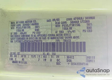 2003 Ford E-150 Commercial из США, поврежденный, VIN 1FTRE142X3HA29070